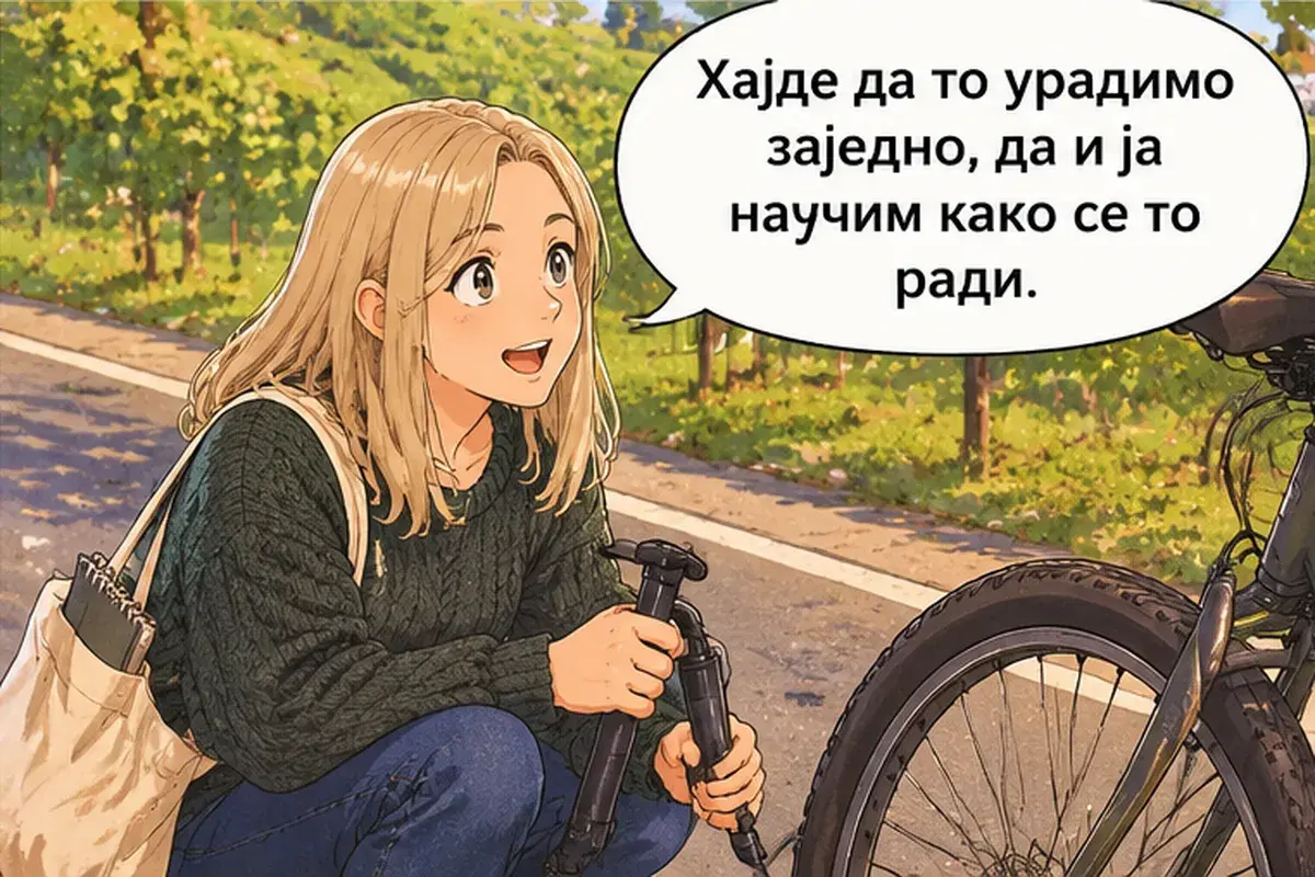 Кадр 12 из 16 к тексту «Ещё немного в гору, а потом всё под гору»: «Давай сделаем это вместе, чтобы и я научилась, как это делается.»