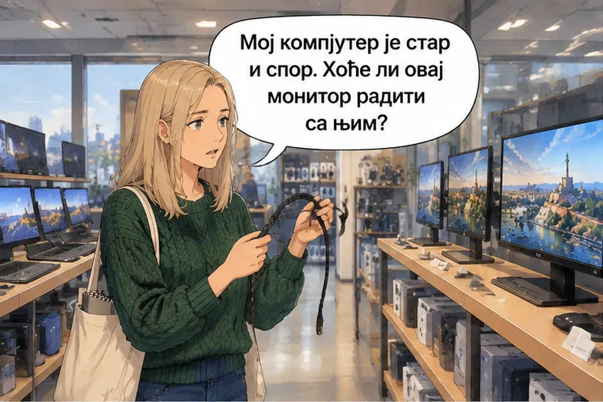 Кадр 9 из 15 к тексту «Этот монитор больше, но и дороже»: «Мой компьютер старый и медленный. Этот монитор будет с ним работать?»