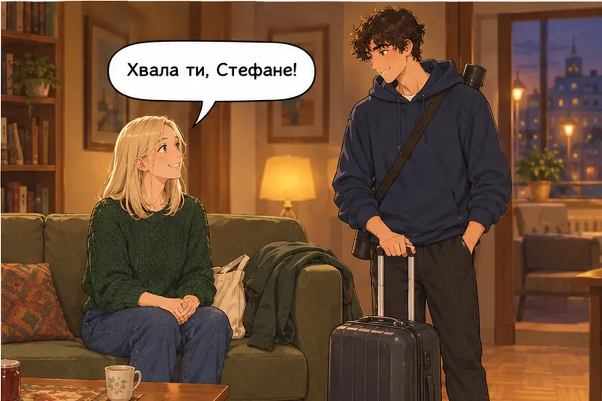 Кадр 12 из 14 к тексту «Давай перейдём на «ты»»: «Спасибо, Стефан!»