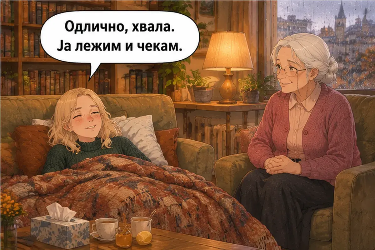Кадр 12 из 13 к тексту «Спокойно, не волнуйтесь»: «Отлично, спасибо. Я лежу и жду.»