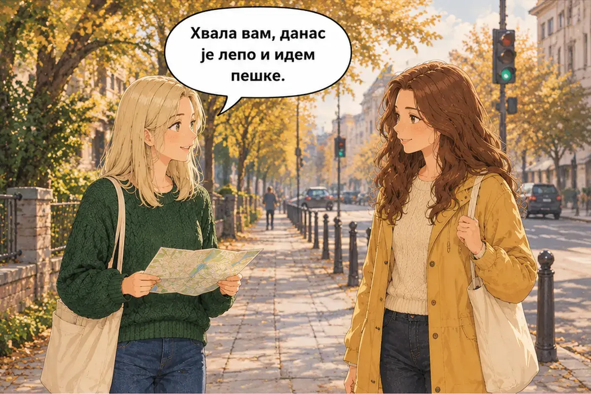 Кадр 13 из 14 к тексту «Идите прямо до светофора»: «Спасибо вам, сегодня хорошо, и я пойду пешком.»