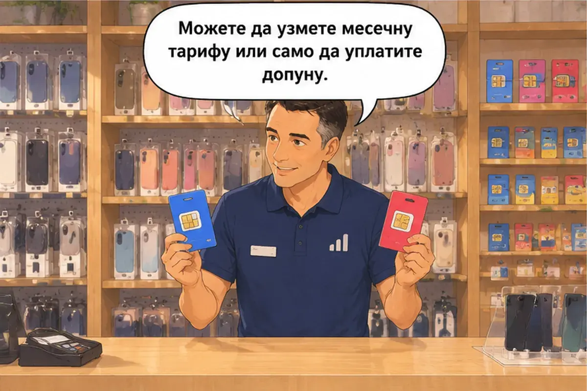 Кадр 3 из 15 к тексту «Мне нужен сербский номер.»: «Можно взять месячный тариф или просто пополнить баланс.»