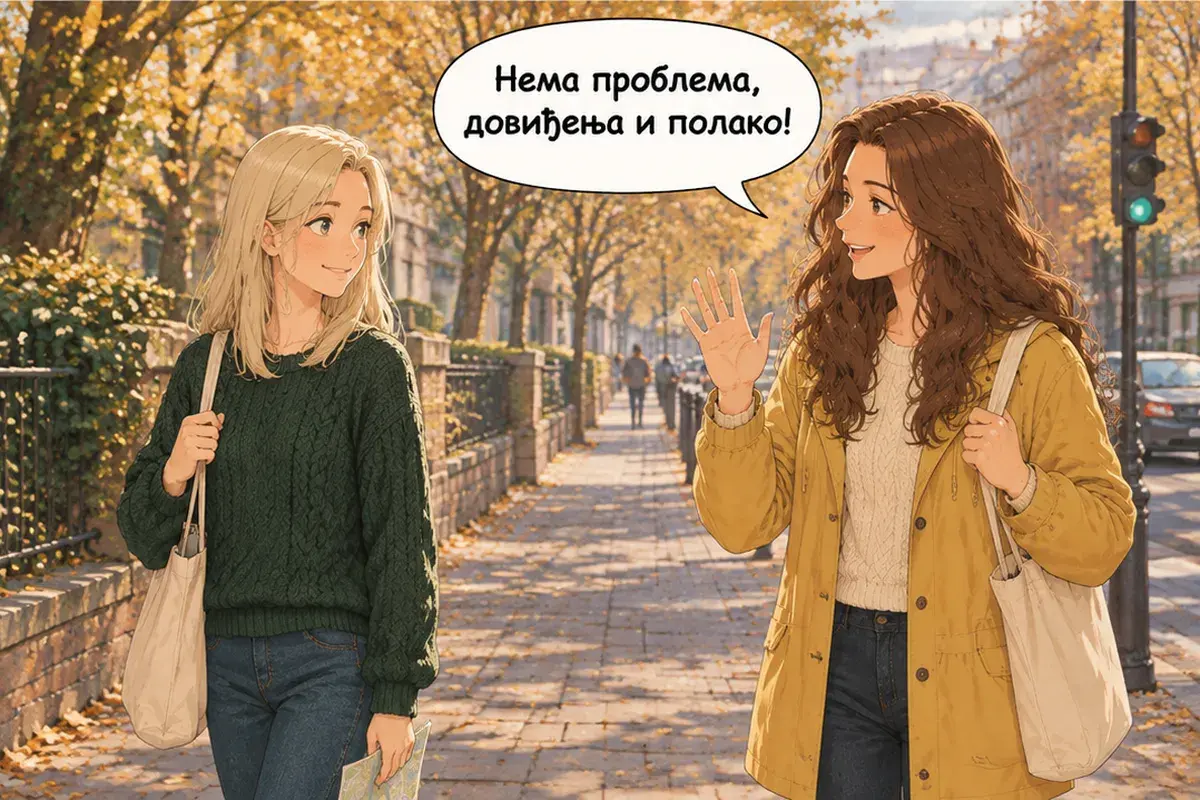 Кадр 14 из 14 к тексту «Идите прямо до светофора»: «Не за что, до свидания, и не торопитесь!»