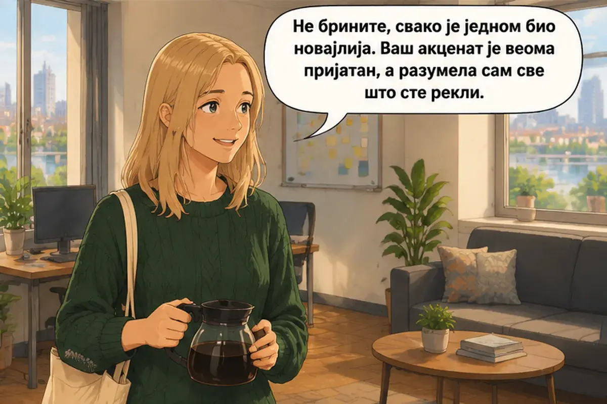 Кадр 4 из 16 к тексту «В команде мы все на «ты»»: «Не волнуйтесь, каждый когда-то был новичком. У вас очень приятный акцент, и я поняла всё, что вы сказали.»