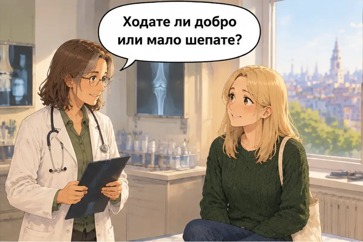 Кадр 6 из 16 к тексту «Я поскользнулась на льду»: «Вы ходите нормально или немного хромаете?»
