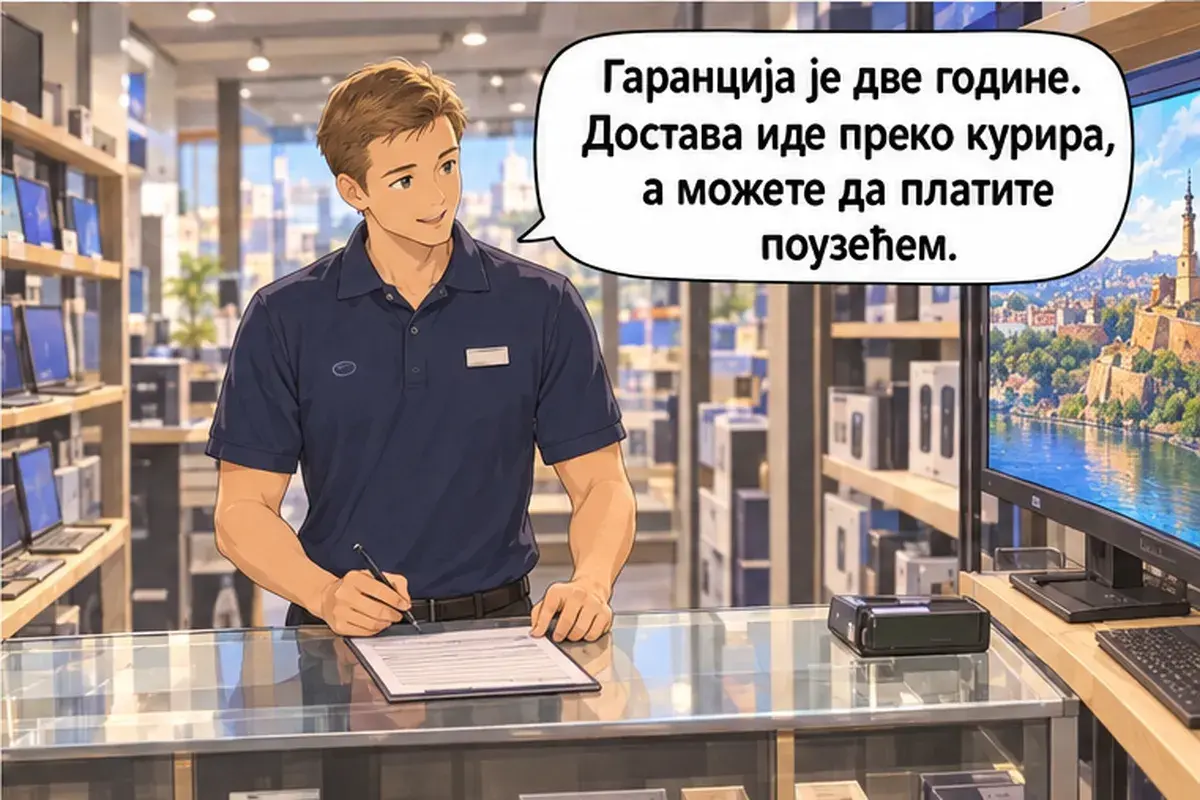 Кадр 12 из 15 к тексту «Этот монитор больше, но и дороже»: «Гарантия два года. Доставка идёт через курьера, а заплатить можно при получении.»