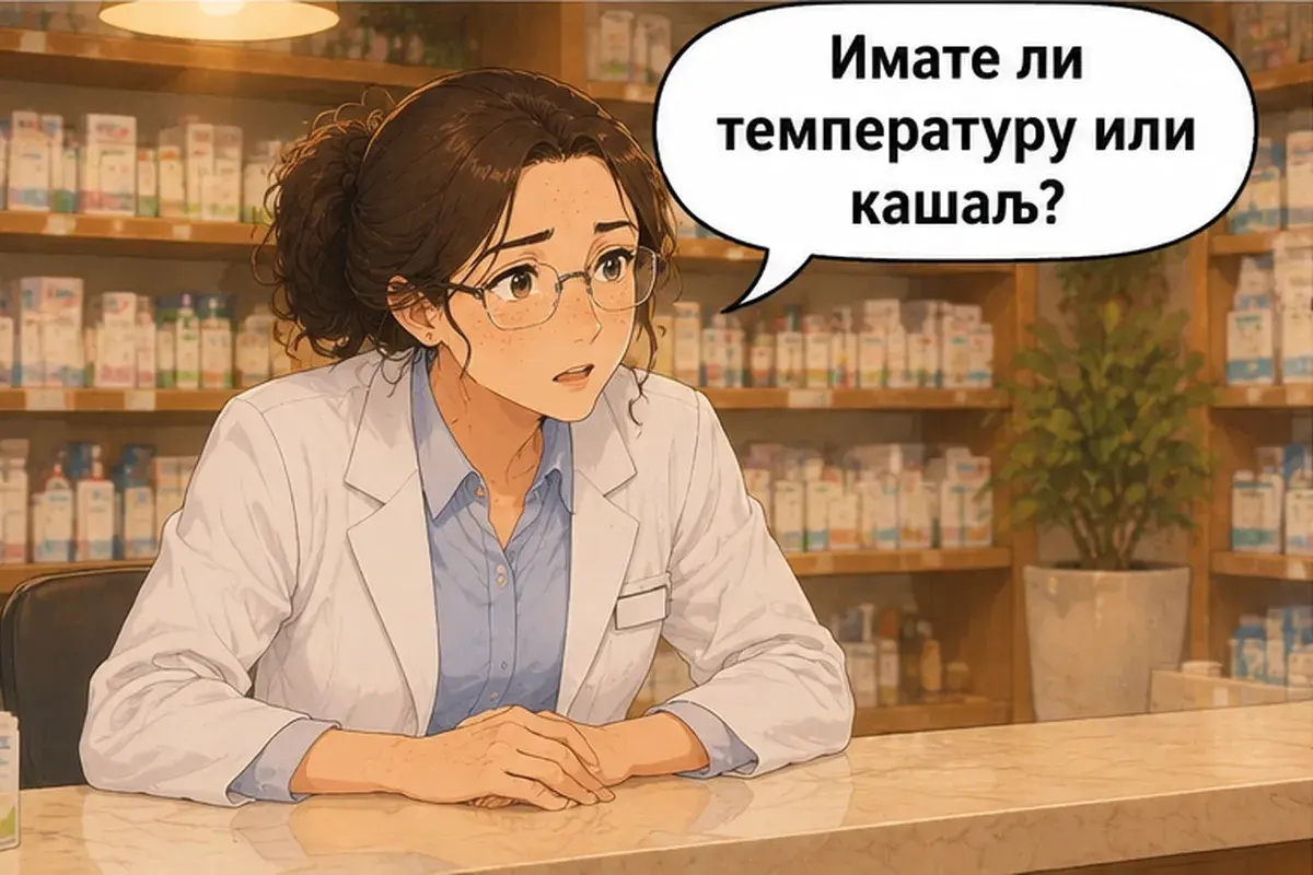 Кадр 3 из 16 к тексту «У меня болит горло»: «У вас есть температура или кашель?»