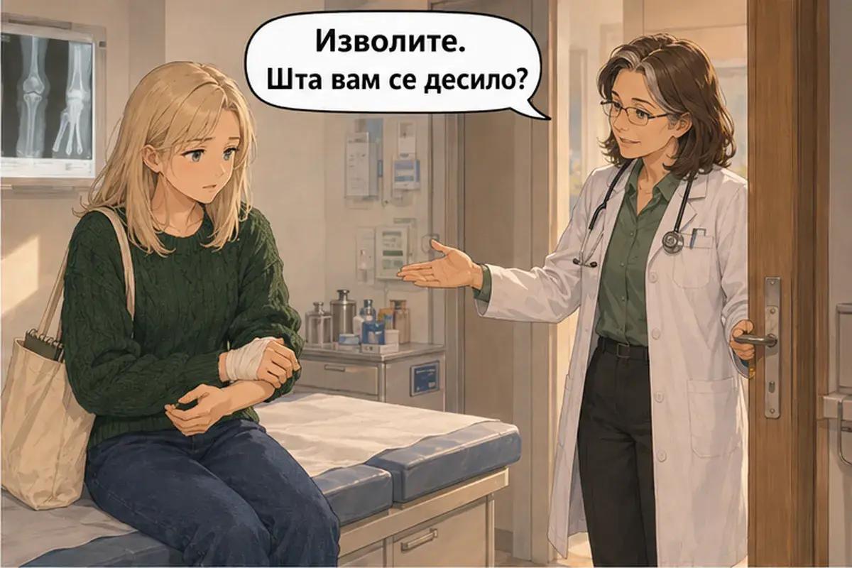 Кадр 2 из 16 к тексту «Я поскользнулась на льду»: «Проходите. Что с вами случилось?»