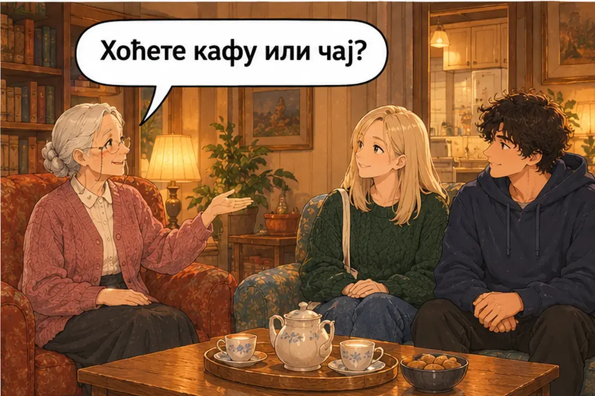 Кадр 12 из 15 к тексту «Где вы были сегодня?»: «Хотите кофе или чай?»