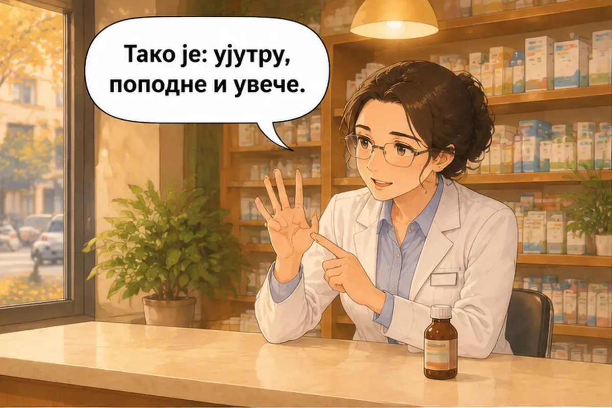 Кадр 9 из 16 к тексту «У меня болит горло»: «Верно: утром, днём и вечером.»
