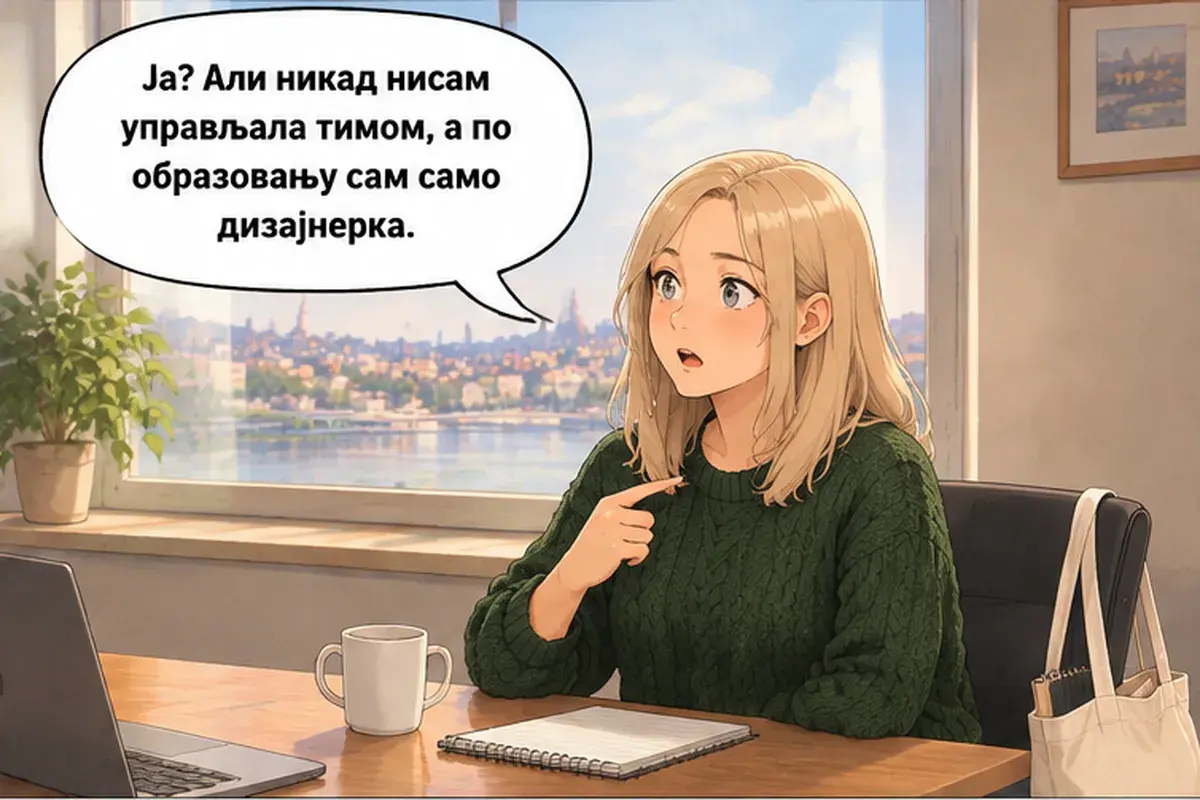 Кадр 10 из 15 к тексту «Когда будешь вести проект»: «Я? Но я никогда не руководила командой, а по образованию я только дизайнер.»