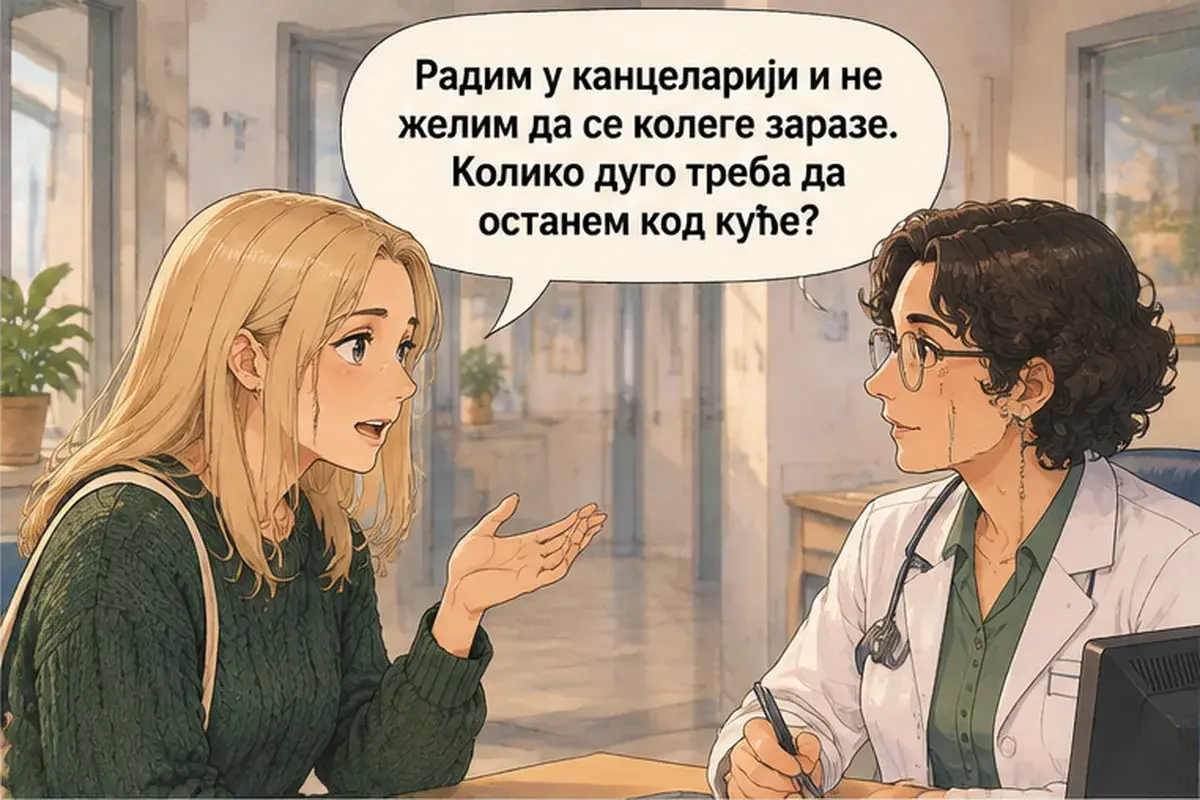 Кадр 14 из 16 к тексту «Скажите, кто ваш выбранный врач»: «Я работаю в офисе и не хочу, чтобы коллеги заразились. Сколько мне нужно оставаться дома?»