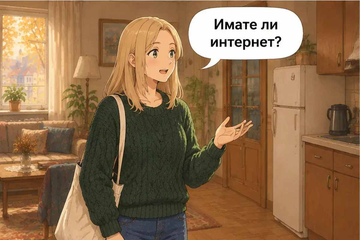 Кадр 7 из 13 к тексту «Проходите, пожалуйста»: «У вас есть интернет?»
