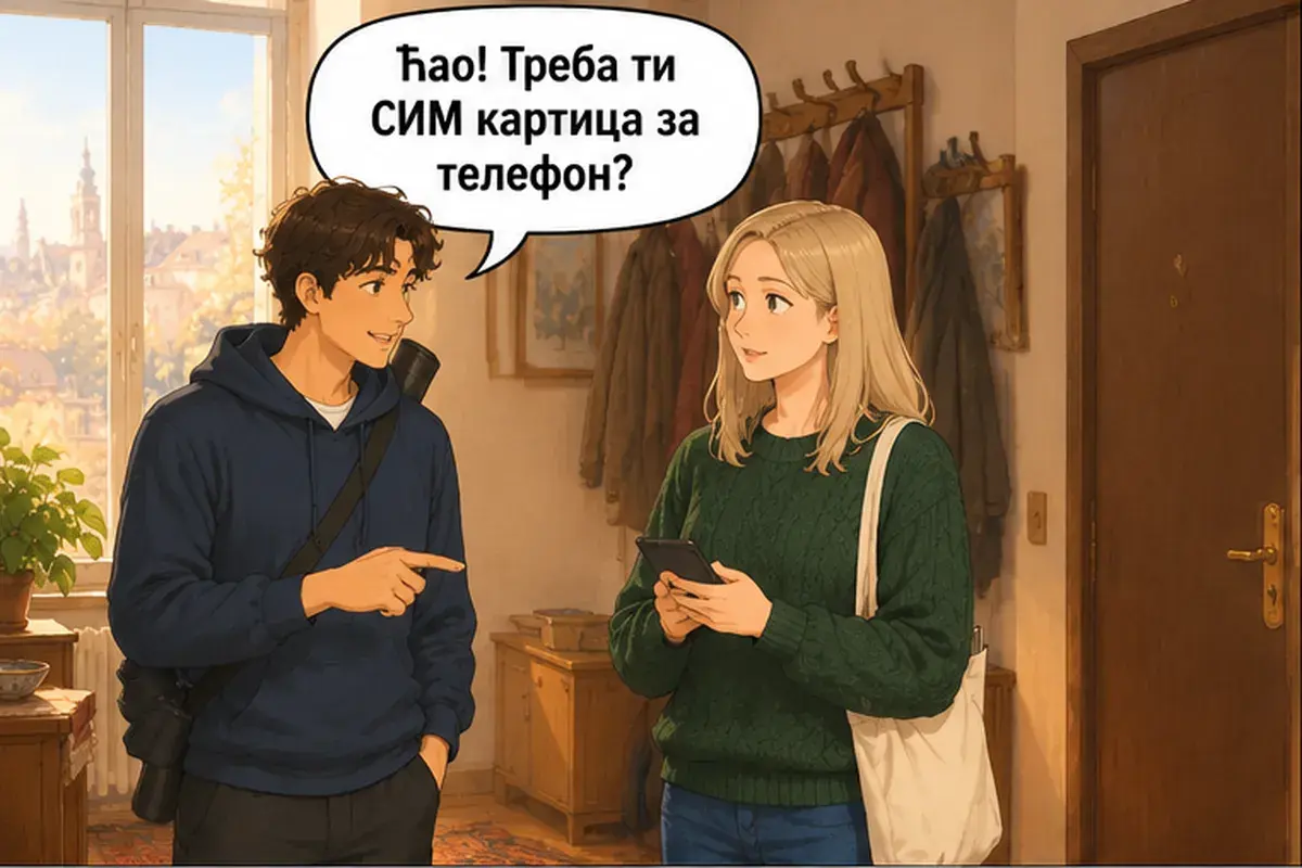 Кадр 5 из 11 к тексту «Без проблем, это пустяк.»: «Привет! Тебе нужна сим-карта для телефона?»