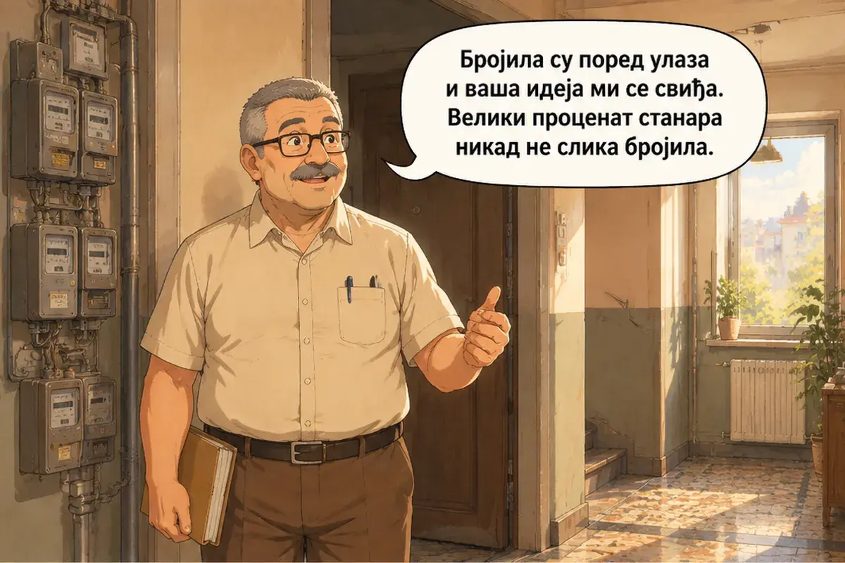 Кадр 13 из 15 к тексту «Электричество вы платите отдельно»: «Счётчики у входа, и ваша идея мне нравится. Большой процент жильцов никогда не фотографирует счётчики.»