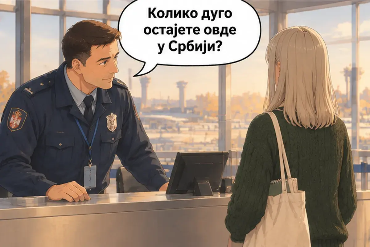 Кадр 3 из 6 к тексту «Добро пожаловать в Сербию»: «Как долго вы остаётесь здесь, в Сербии?»