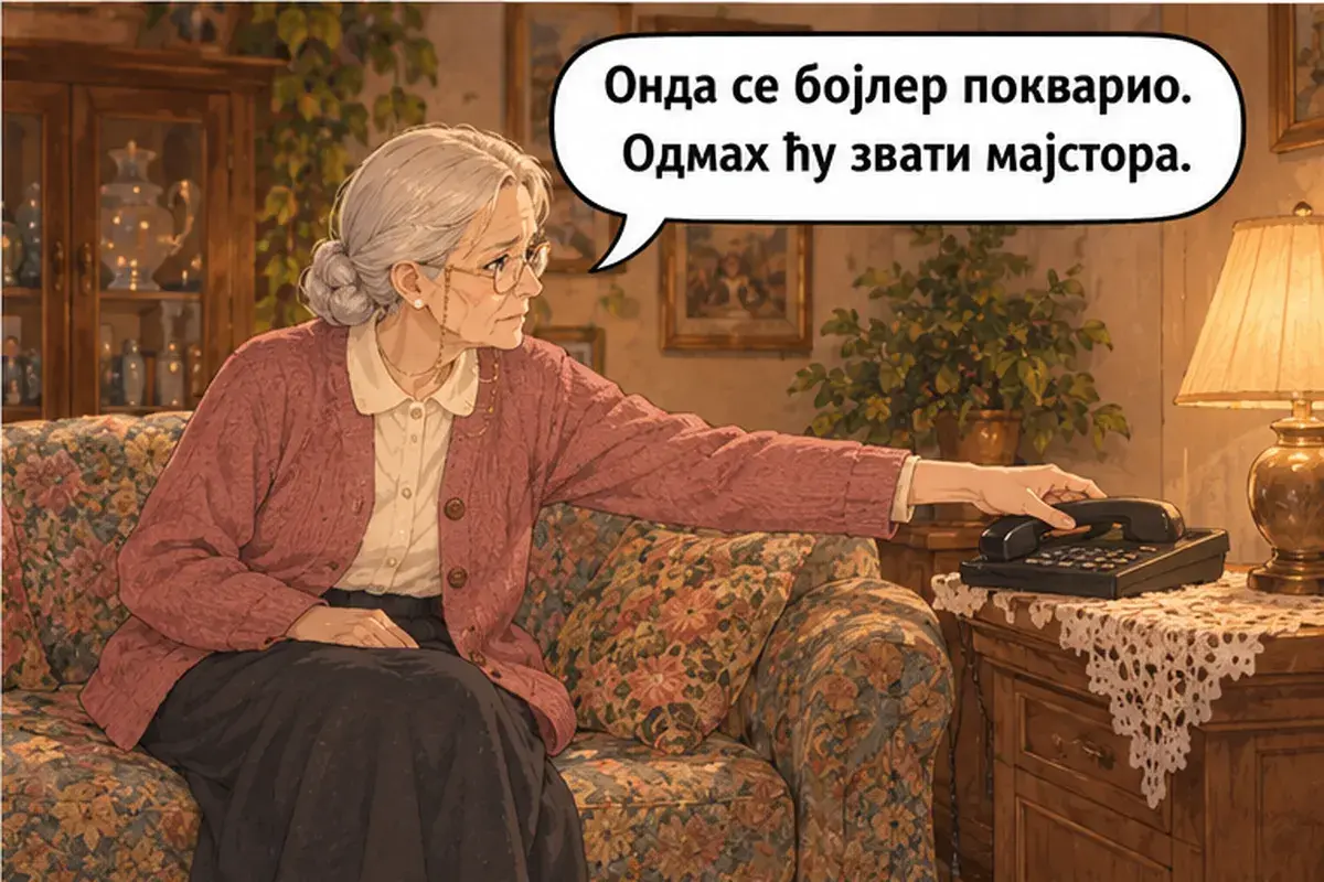 Кадр 4 из 15 к тексту «Никто не отвечает»: «Значит, бойлер сломался. Я сразу позвоню мастеру.»