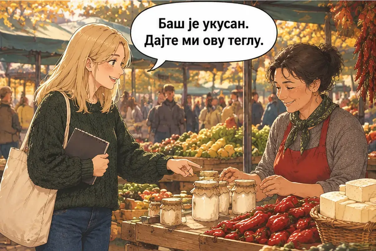 Кадр 3 из 14 к тексту «У вас есть каймак?»: «Очень вкусно. Дайте мне вот эту банку.»