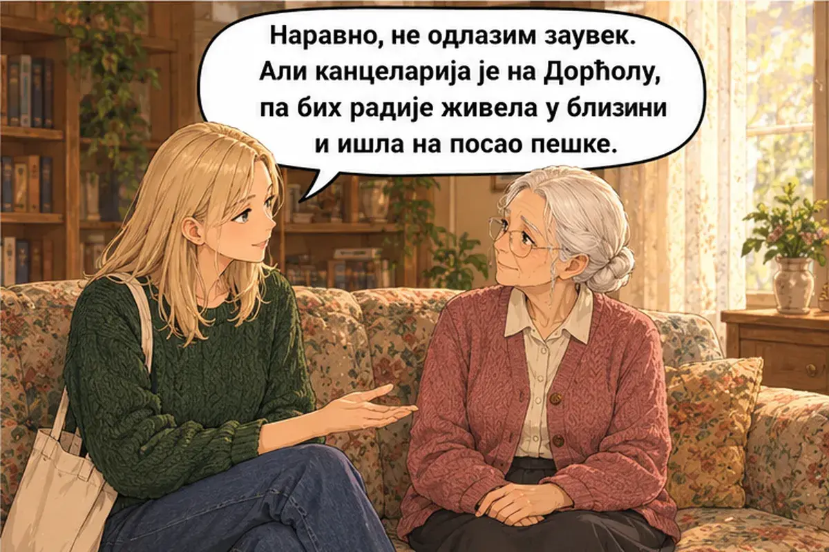 Кадр 8 из 15 к тексту «Я получила работу!»: «Конечно, я уезжаю не навсегда. Но офис на Дорчоле, поэтому я бы предпочла жить поблизости и ходить на работу пешком.»