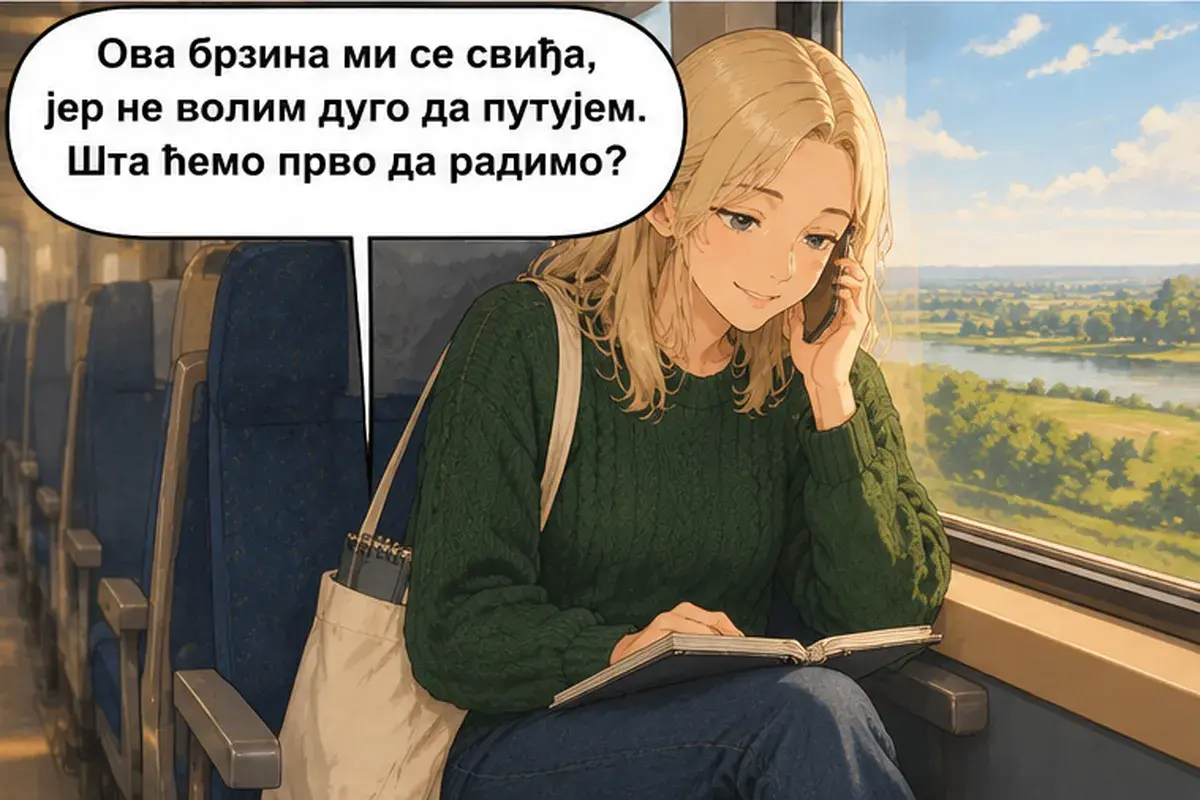 Кадр 11 из 15 к тексту «Когда приеду, где мне тебя ждать?»: «Такая скорость мне нравится, потому что я не люблю долго ехать. Что будем делать сначала?»