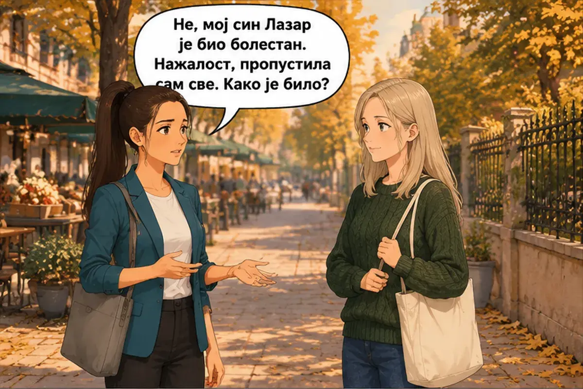 Кадр 9 из 13 к тексту «Я звонила тебе вчера»: «Нет, мой сын Лазар был болен. К сожалению, я всё пропустила. Как было?»
