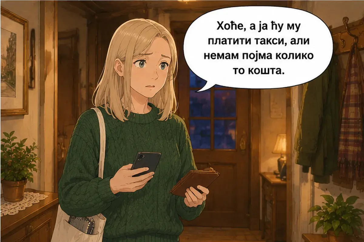 Кадр 12 из 15 к тексту «Ваш телефон у меня»: «Привезёт, а я оплачу ему такси, но понятия не имею, сколько это стоит.»