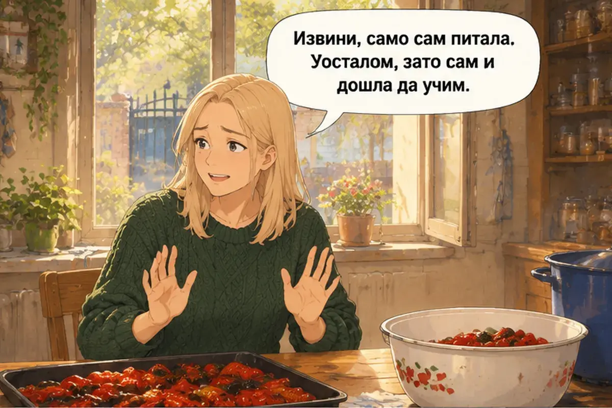 Кадр 10 из 13 к тексту «Айвар не делают на скорую руку»: «Извини, я только спросила. Впрочем, я для этого и пришла — учиться.»