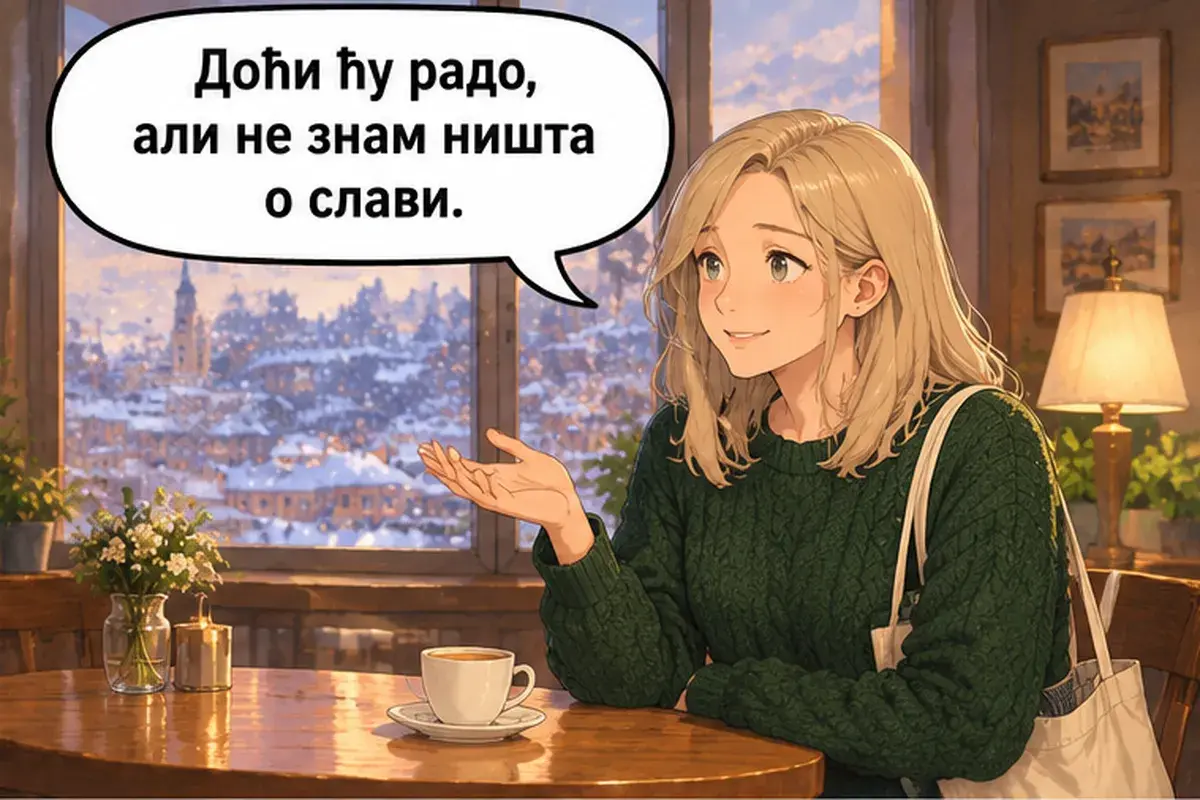 Кадр 10 из 14 к тексту «Что ты будешь делать здесь полгода?»: «Приду с удовольствием, но я ничего не знаю о славе.»