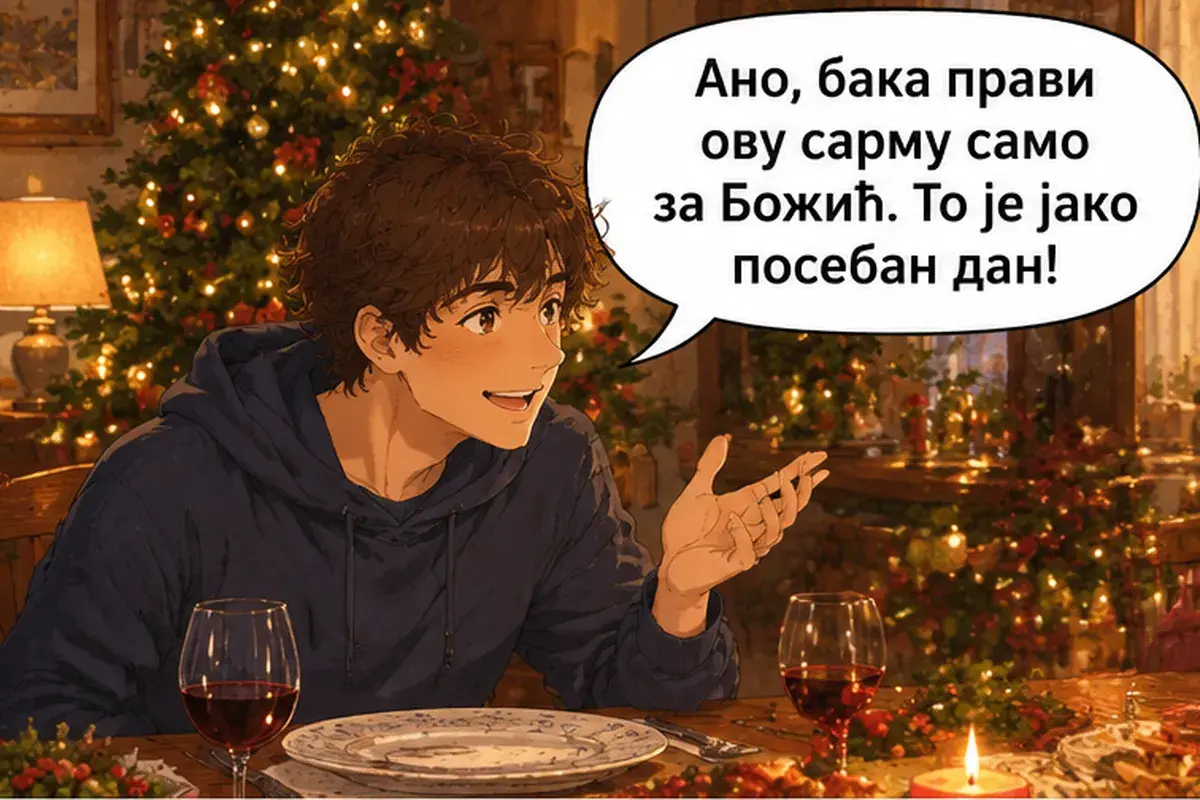 Кадр 5 из 14 к тексту «Почему Рождество седьмого января?»: «Аня, бабушка делает эту сарму только на Рождество. Это очень особый день!»