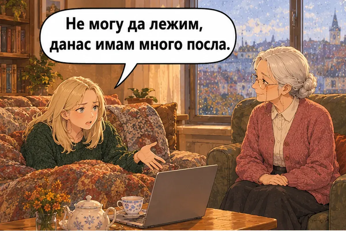 Кадр 6 из 13 к тексту «Спокойно, не волнуйтесь»: «Я не могу лежать, сегодня у меня много работы.»