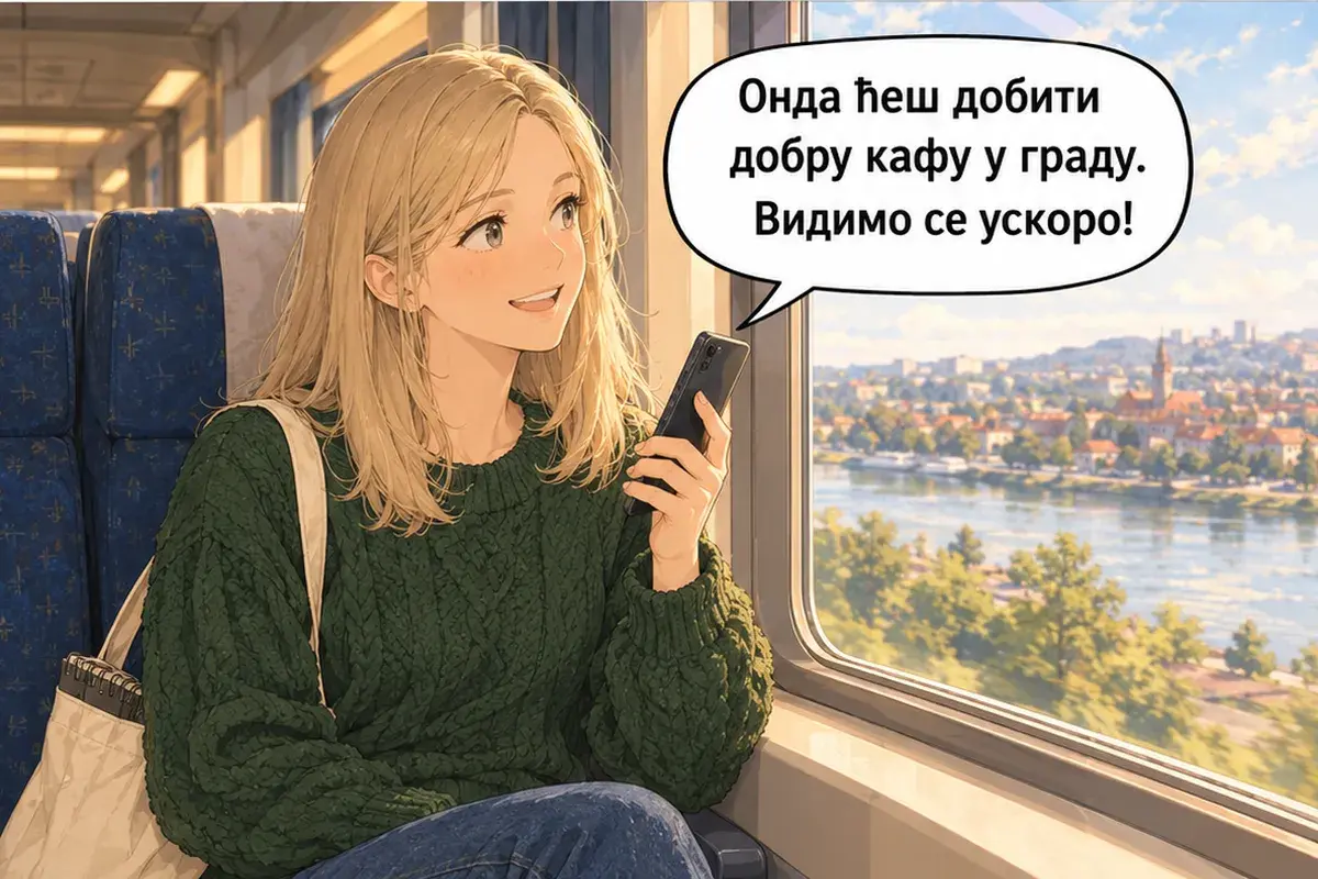 Кадр 14 из 15 к тексту «Когда приеду, где мне тебя ждать?»: «Тогда получишь хороший кофе в городе. До скорой встречи!»