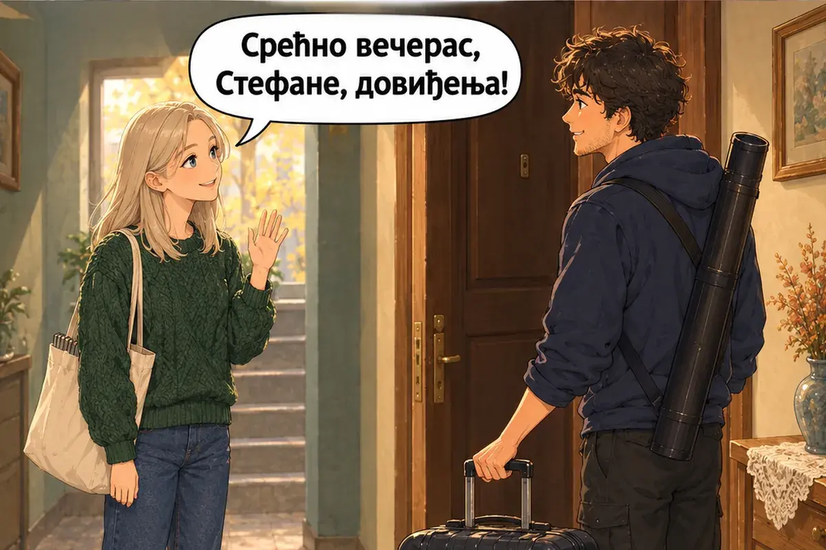 Кадр 14 из 14 к тексту «Счастливого пути! Приезжайте ещё!»: «Удачи сегодня вечером, Стефан, до свидания!»