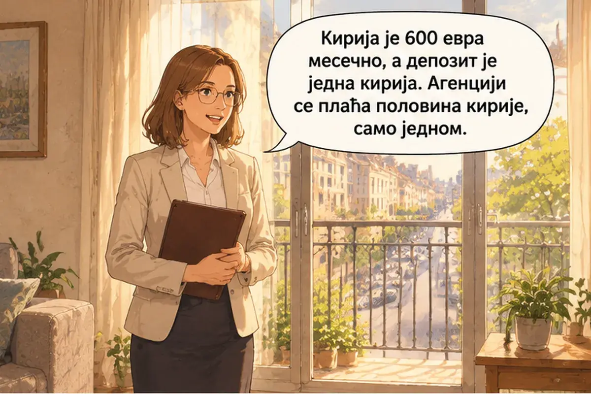 Кадр 9 из 15 к тексту «Электричество вы платите отдельно»: «Аренда 600 евро в месяц, а залог — одна месячная плата. Агентству платят половину месячной платы, только один раз.»
