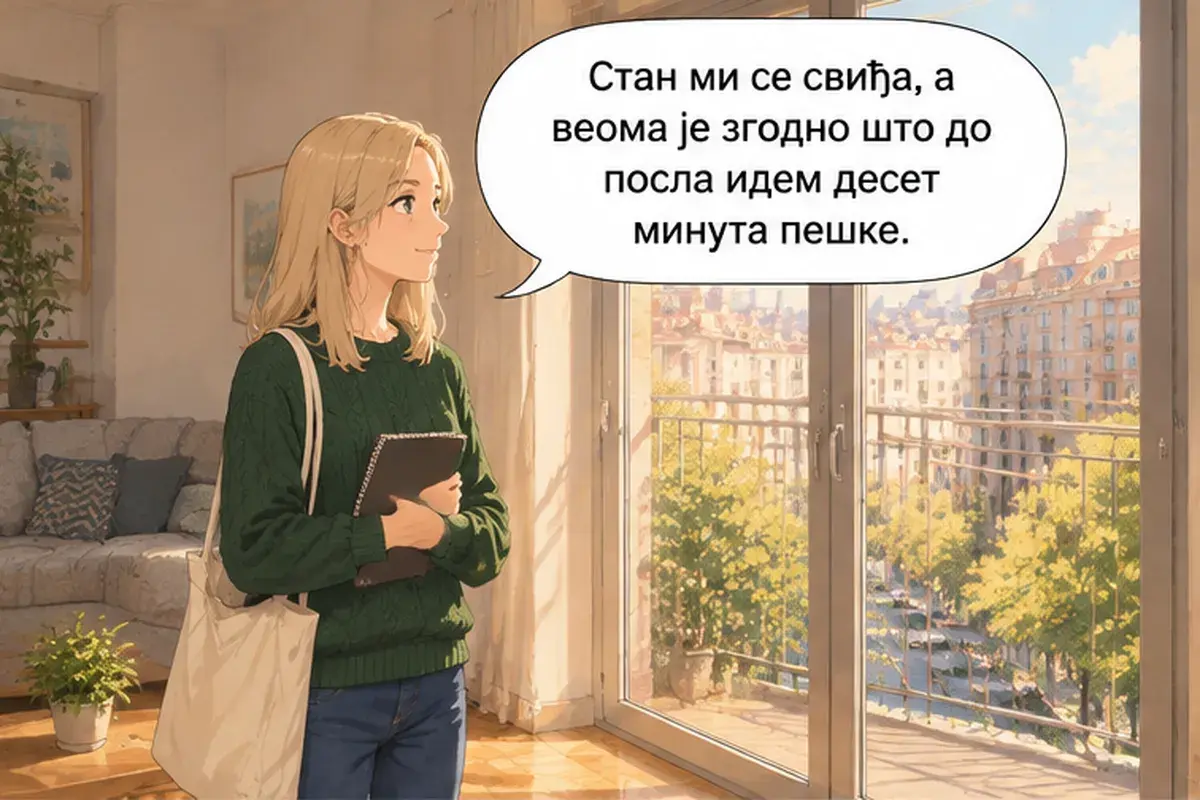 Кадр 5 из 15 к тексту «Электричество вы платите отдельно»: «Квартира мне нравится, а очень удобно, что до работы я иду десять минут пешком.»