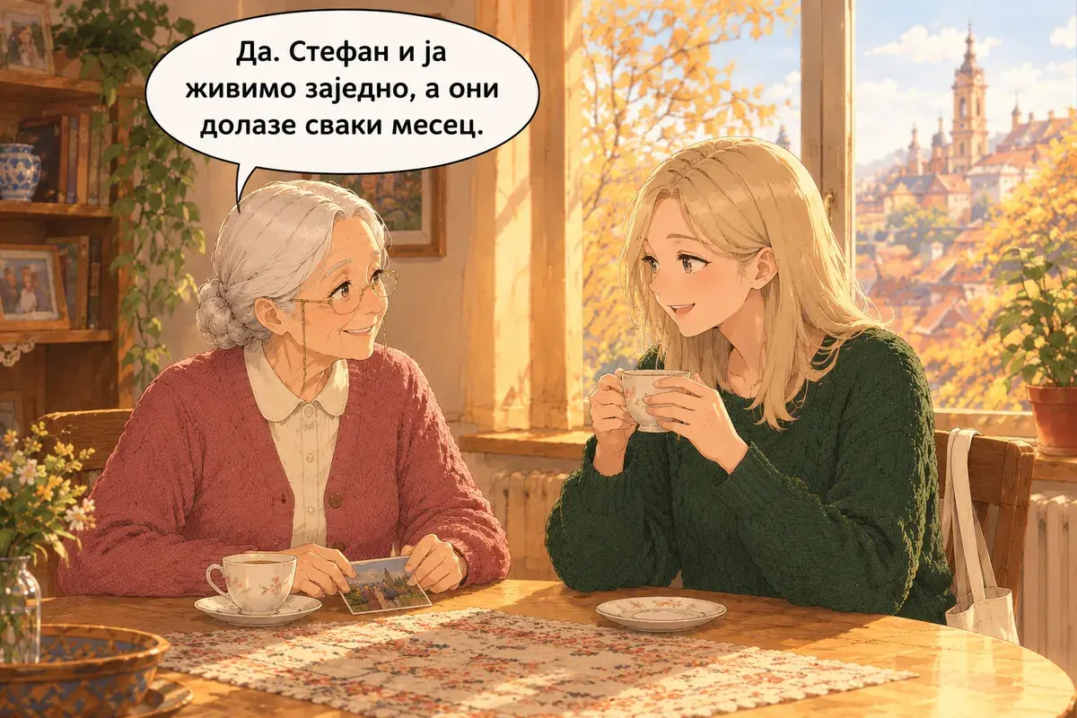 Кадр 13 из 13 к тексту «Это моя семья на фото»: «Да. Мы со Стефаном живём вместе, а они приезжают каждый месяц.»