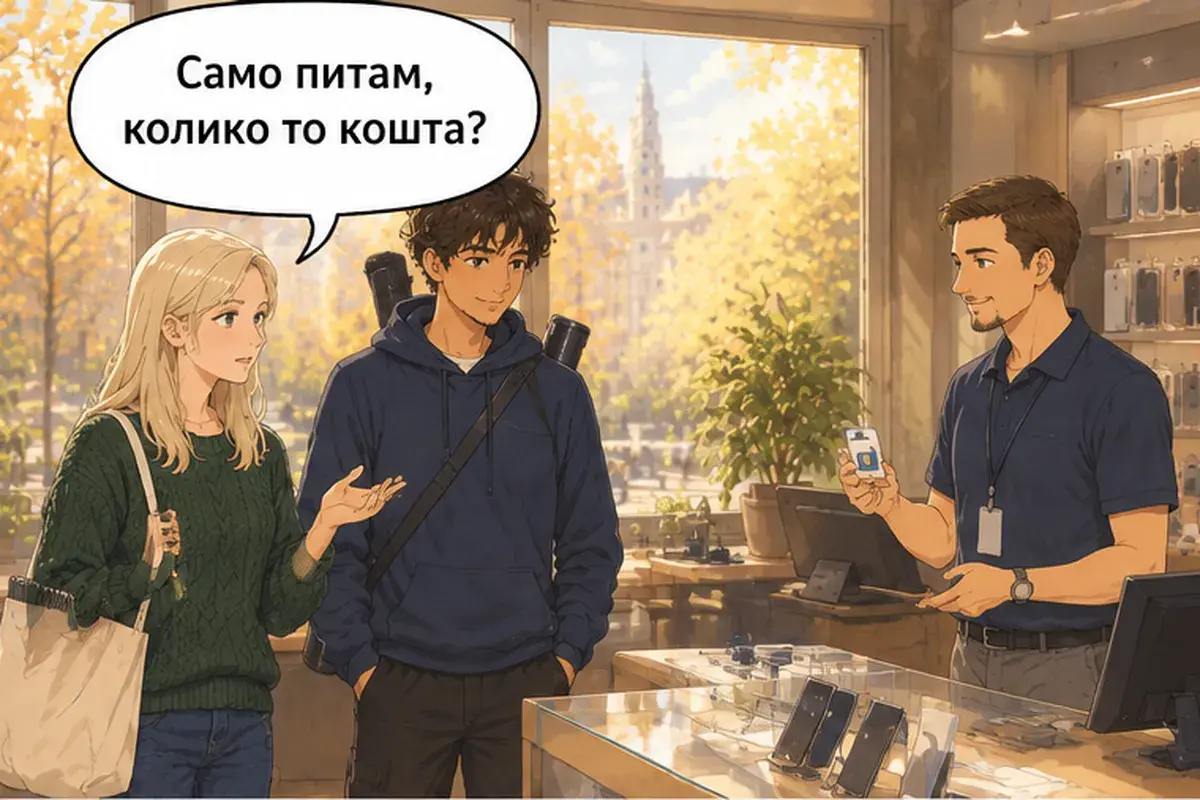 Кадр 6 из 15 к тексту «Мне нужна сим-карта.»: «Я только спрашиваю, сколько это стоит?»