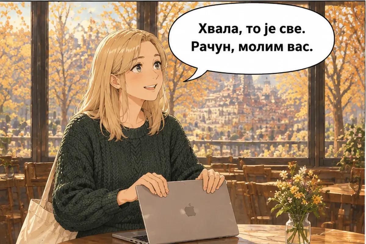 Кадр 11 из 14 к тексту «Можно заплатить картой?»: «Спасибо, это всё. Счёт, пожалуйста.»